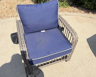 Wicker Outdoor Patio Chair with Blue Cushions