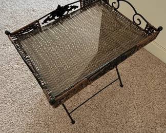 Wicker and Wrought Iron Folding Tray Table