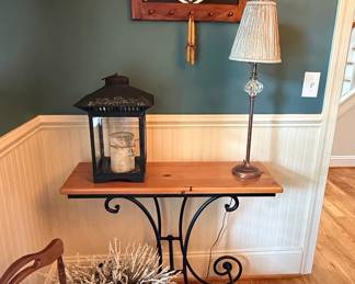Wrought Iron and Wood Console Table with Scrolled Base