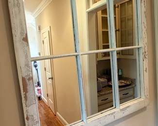 Distressed White Farmhouse Window Mirror, 6-Pane