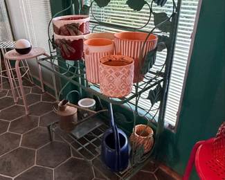 Vintage Wrought Iron Leaf Motif Bakers Rack or Plant Stand