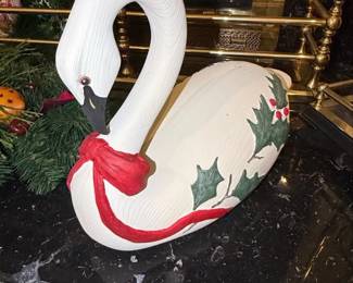 Vintage HandPainted Christmas Swan Figurine