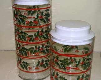 Vintage Libbey Holly Berry Glass Canisters