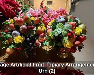 Vintage Artificial Fruit Topiary Arrangement in Urn