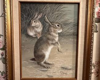 Vintage Rabbit Painting by G. Hines