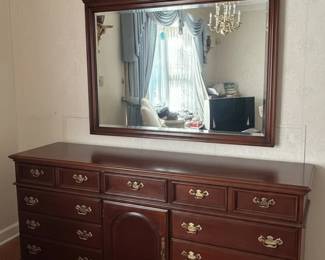 Vintage Drexel Mahogany Chippendale Style NineDrawer Dresser with Mirror
