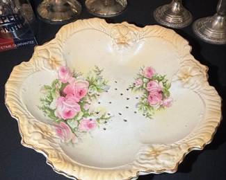 Vintage Hand Painted Porcelain Berry Bowl with Roses, Made in Germany