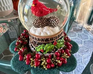 Cardinal Pinecone Musical Snow Globe