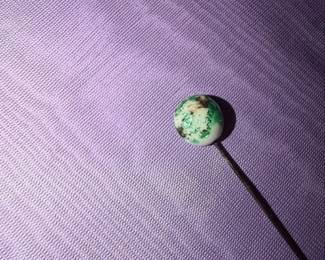 Vintage Green and White Mottled Glass Hat Pin second image