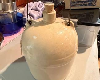 Vintage Stoneware Whiskey Jug with Wire Bail Handle