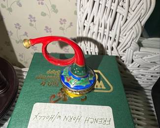 Chamart Limoges French Horn Trinket Box with Holly
