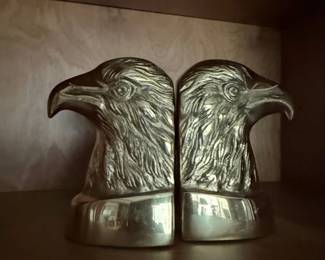 Vintage Solid Brass Eagle Head Bookends Federal Style