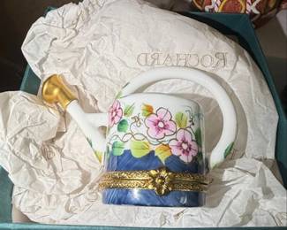 Rochard Limoges Porcelain Watering Can Trinket Box