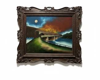Vintage Covered Bridge Reverse Painting