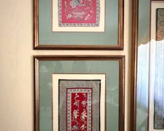 Collection of Three Framed Vintage Chinese Silk Embroideries