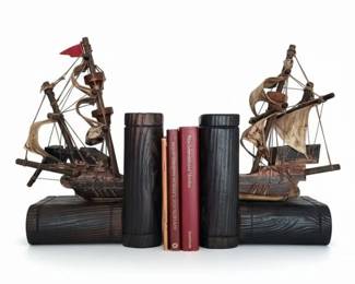 Vintage Ship and Eagle Head Bookends
