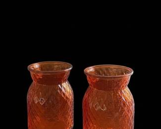 Vintage Amber Pineapple Pattern Glass Vases