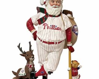 Danbury Mint Philadelphia Phillies Santa Claus Figurine with Reindeer and Teddy Bear