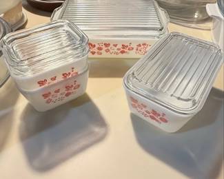 Vintage Pyrex Pink Gooseberry Refrigerator Dish Set