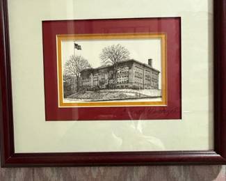 Signed Architectural Pen and Ink Drawing of School Building by C. Garth Gentzel
