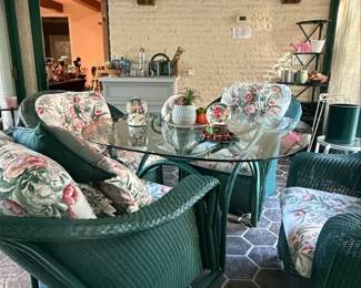 Vintage Henry Link Wicker Loveseat and Armchair Set With Glass Top Table second image