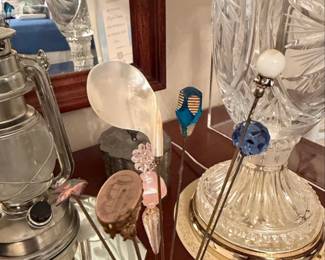 Vintage Porcelain Hat Pin Holder with Assorted Hat Pins second image