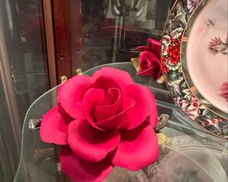 Vintage Capodimonte Napoleon Hot Pink Porcelain Rose