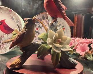 Andrea by Sadek Pair of Cardinals Figurine with Magnolia Blossom