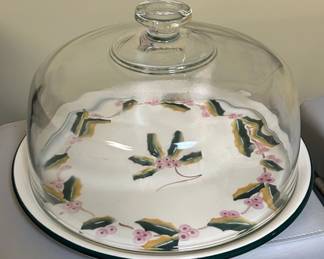 Roma Inc. Handcrafted in Italy Holly Pattern Cake Stand with Dome second image