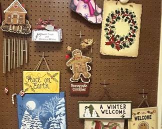 Various Vintage Christmas Holiday Wall Hangings and Decorative Signs