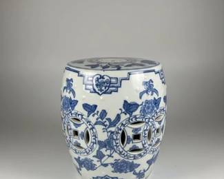 Vintage Blue and White Chinoiserie Porcelain Garden Stool