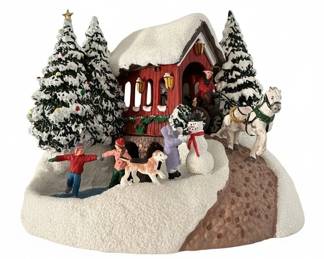 Vintage Christmas Covered Bridge Scene