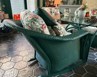 Vintage Henry Link Wicker Loveseat and Armchair Set With Glass Top Table third image