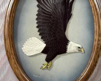 Vintage Bald Eagle in Flight Signed Relief Plaque by T. L. Lunsford