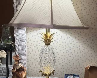 Vintage Crystal and Brass Pineapple Table Lamp