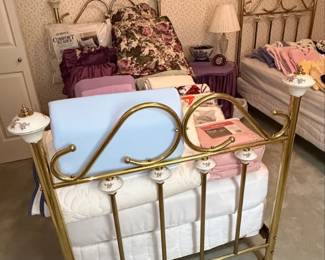 Vintage Brass and Porcelain Twin Bed Frame