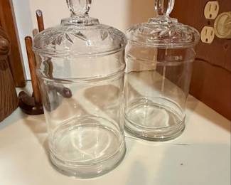 Vintage Pressed Glass Apothecary Jars with Starburst Lids