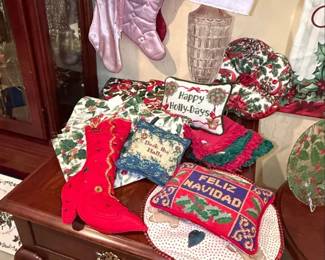 Vintage Needlepoint Christmas Pillows and Stockings