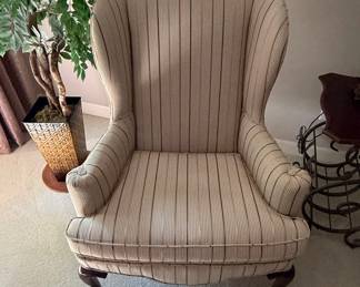 Queen Anne Style Striped Wingback Armchair