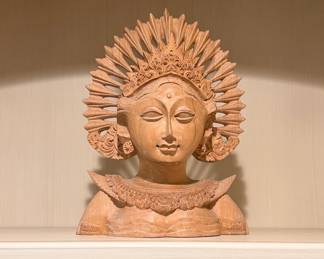 Balinese Janger Dancer Hand-Carved Wooden Bust