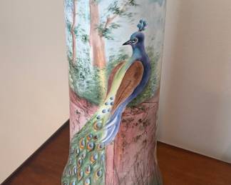 Hand-Painted Porcelain Peacock Vase - M Z Austria