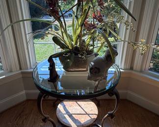 Hollywood Regency Gilt Metal and Glass Accent Table
