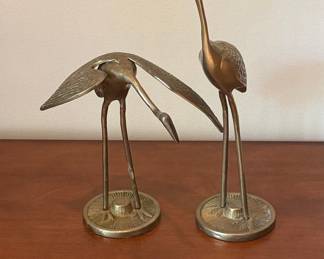Vintage Solid Brass Crane Figurines