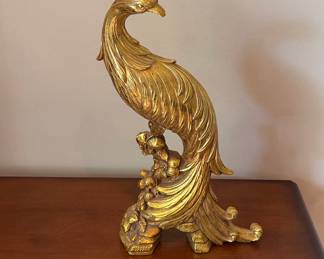 Vintage Syroco Hollywood Regency Gold Peacock Figurine
