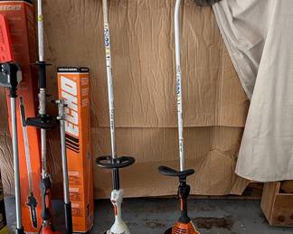Collection of Stihl and Echo Professional Outdoor Power Equipment - FS 56 RC, FC 70, and Echo PAS Power Head with Attachments