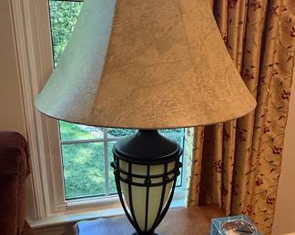 Art Deco Style Metal and Frosted Glass Table Lamp with Nightlight