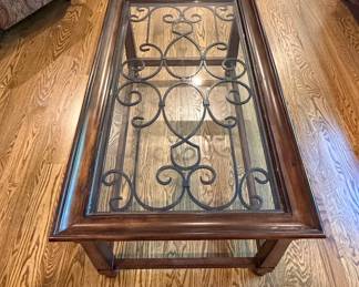 Ethan Allen Tuscan Style Wrought Iron and Glass Coffee Table