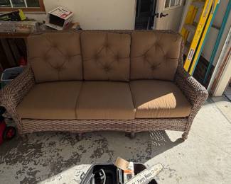 PARKWELL 3-Seat Wicker Outdoor Sofa with Beige Cushions