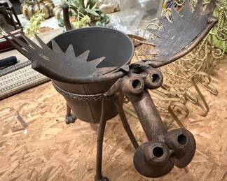 Rustic Metal Moose Planter