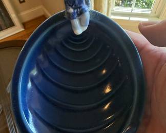 Japanese Blue and White Porcelain Figural Dish with Person on Rim